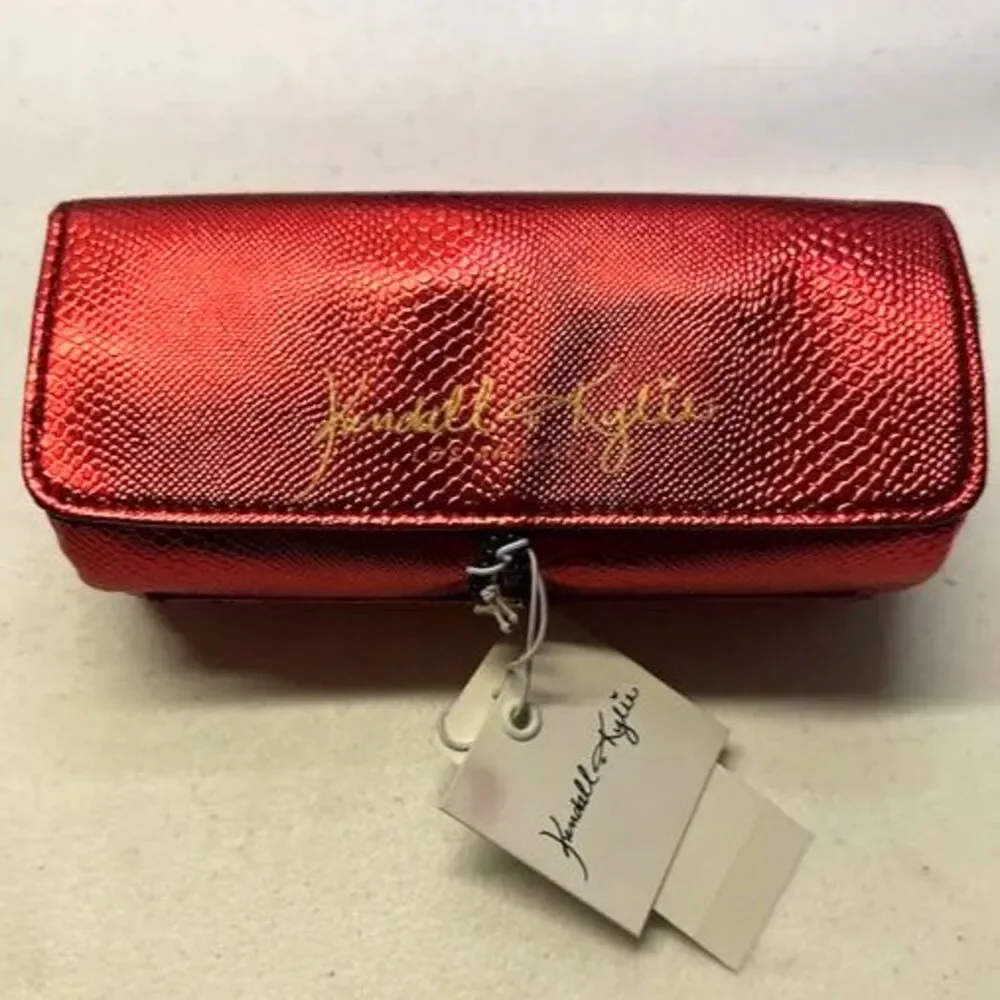 Foldover Cosmetic Pouch With Brush Organizer Metallic